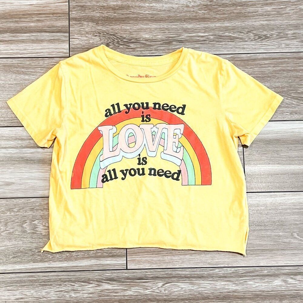 Rowdy Sprout All You Need Is Love Short Sleeve Crop Tee Size 10
